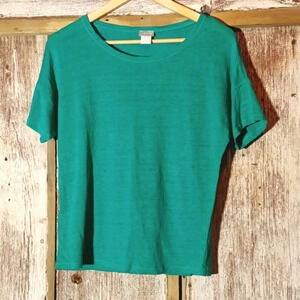 💯% linen Chico's green drop shoulder short sleeve airy lightweight size S